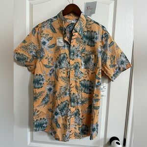 Men's Floral Print Shirt - Orange and Green